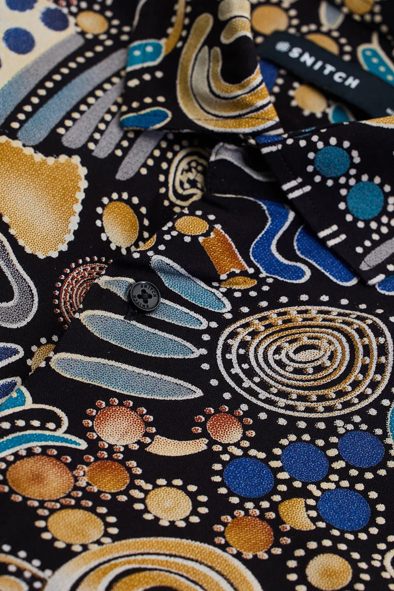 سنيتش Blue Abstract Slim Fit Shirt